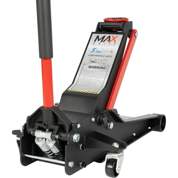 5 Ton Low Profile Hydraulic Floor Jack, Dual Pump Quick Lift Heavy-Duty Steel Jack for Cars, Trucks & SUVs (Red)