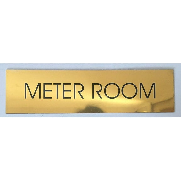 METER ROOM SIGN - Gold BACKGROUND (ALUMINIUM - 2 x7 3/4) WITH SELF ADHESIVE STICKER FOR INDOOR USE