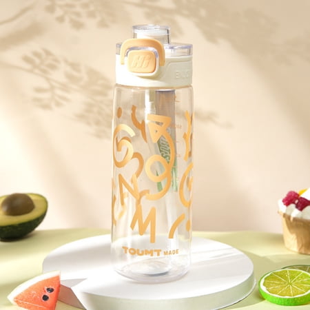 Taicans 25oz Straw Water Bottle Leak Proof BPA Free Plastic Sports Water Bottle with Carry Strap & Time Marker Portable Gym Fitness Outdoor Water Cup for Running Cycling Men Women Kids