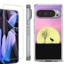 For Google Pixel 9 Pro XL Phone Case Cover, Shockproof Bumper Case with Tempered Glass Screen Protector, by OneToughShield - Moonlight Flamingo