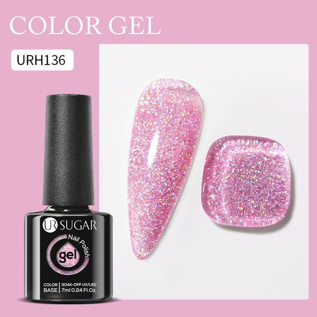 UR SUGAR 7ml Brillo reflectante Goma Base Gel Esmalte de uñas Botella de vidrio Lentejuelas brillantes Soak Off Gel UV para manicura Dengxun unisex
