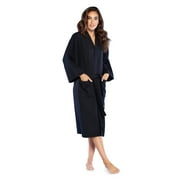 Turquaz Linen Lightweight Long Waffle Kimono Spa Robe for Women (SM, Black)