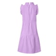 thumbnail image 4 of Robe Gâteau Décontractée à Col Uni à Manches Courtes, Jupe Évasée Plissée, Été, Décontractée, Ample, Taille Élastique, 4 of 5