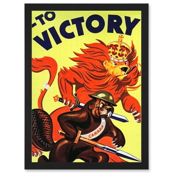 World War WW2 Military Canada Victory Red Lion Beaver Cigar A4 Artwork Framed Wall Art Print