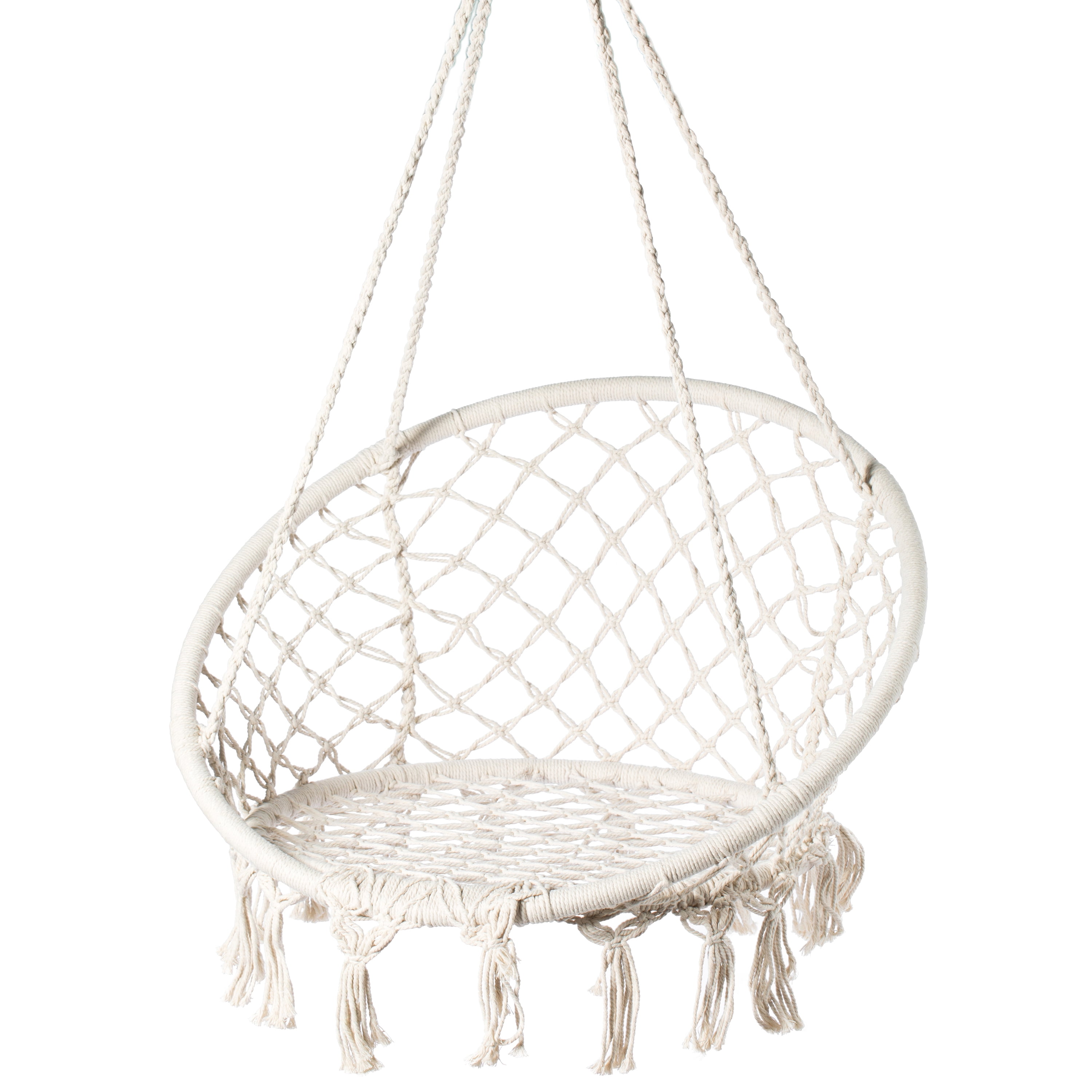 Round Hanging Hammock Cotton Rope Macrame Swing Chair for Indoor and