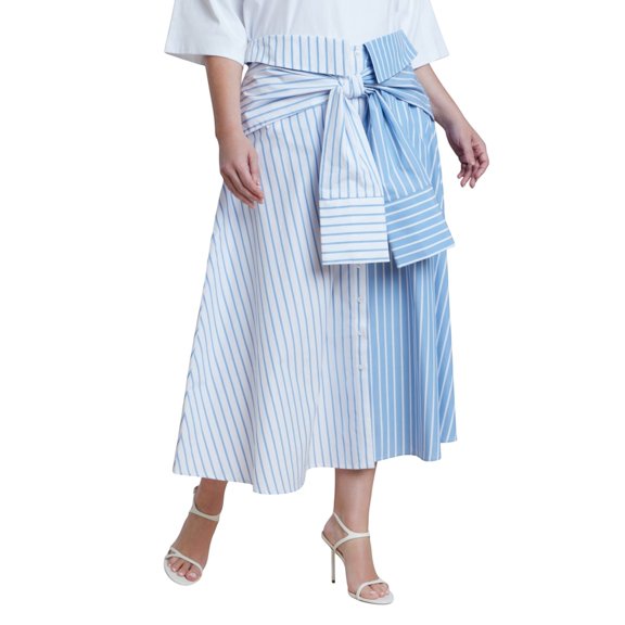 ELOQUII Women's Plus Size Tie-Waist Poplin Maxi Skirt