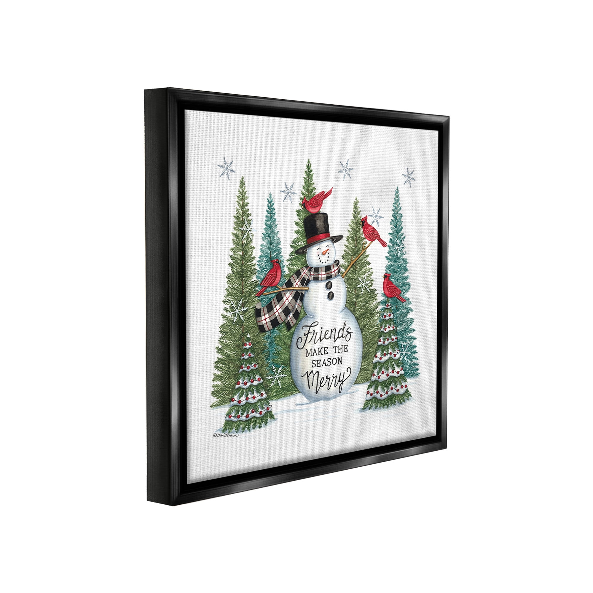 Stupell Industries Winter Friendship Snowman Holiday Painting Black Floater Framed Canvas Art Print Wall Art, 18 x 18