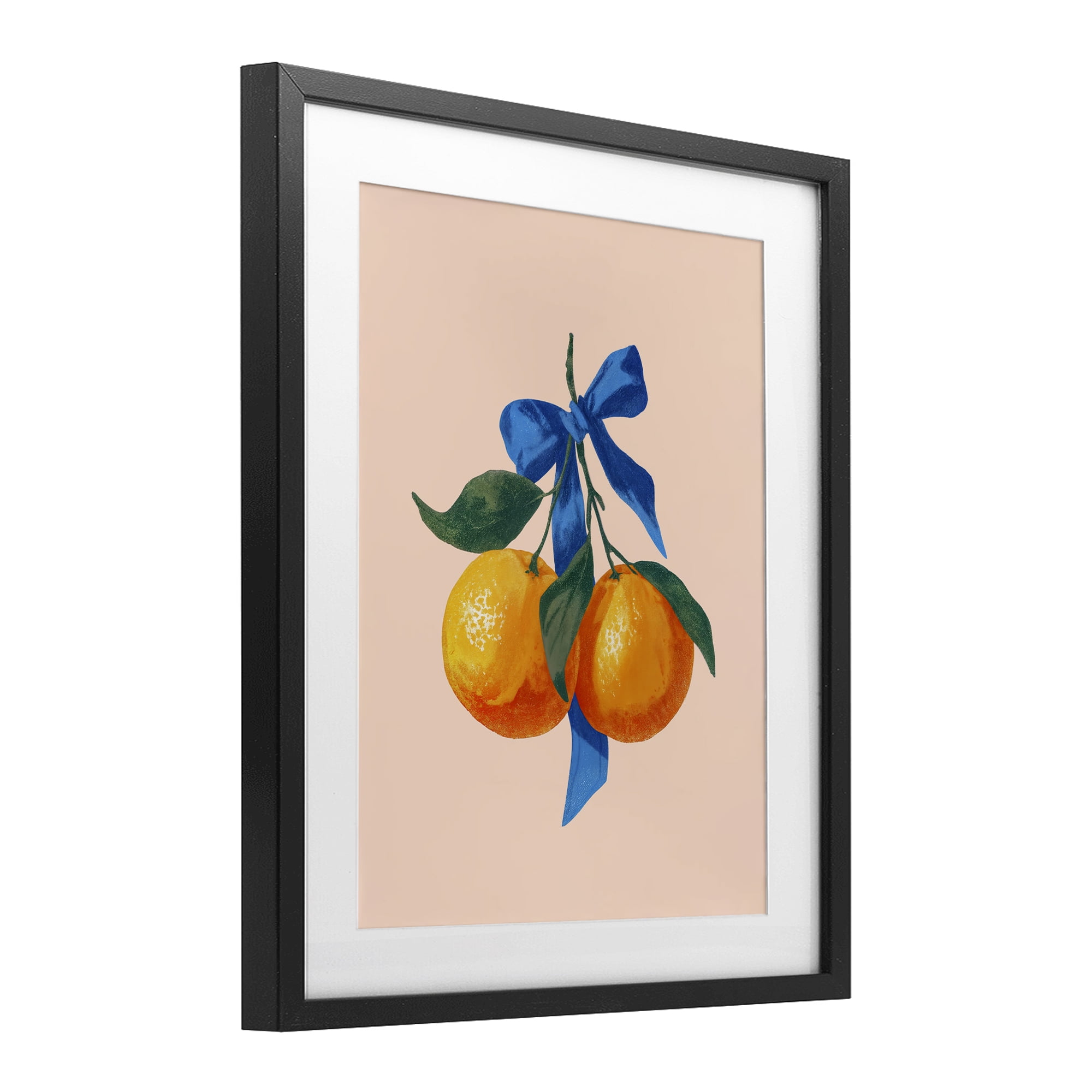 Stupell Industries Two Oranges with Blue Bow Black Framed Print Under Glass, design by Imagine It Images