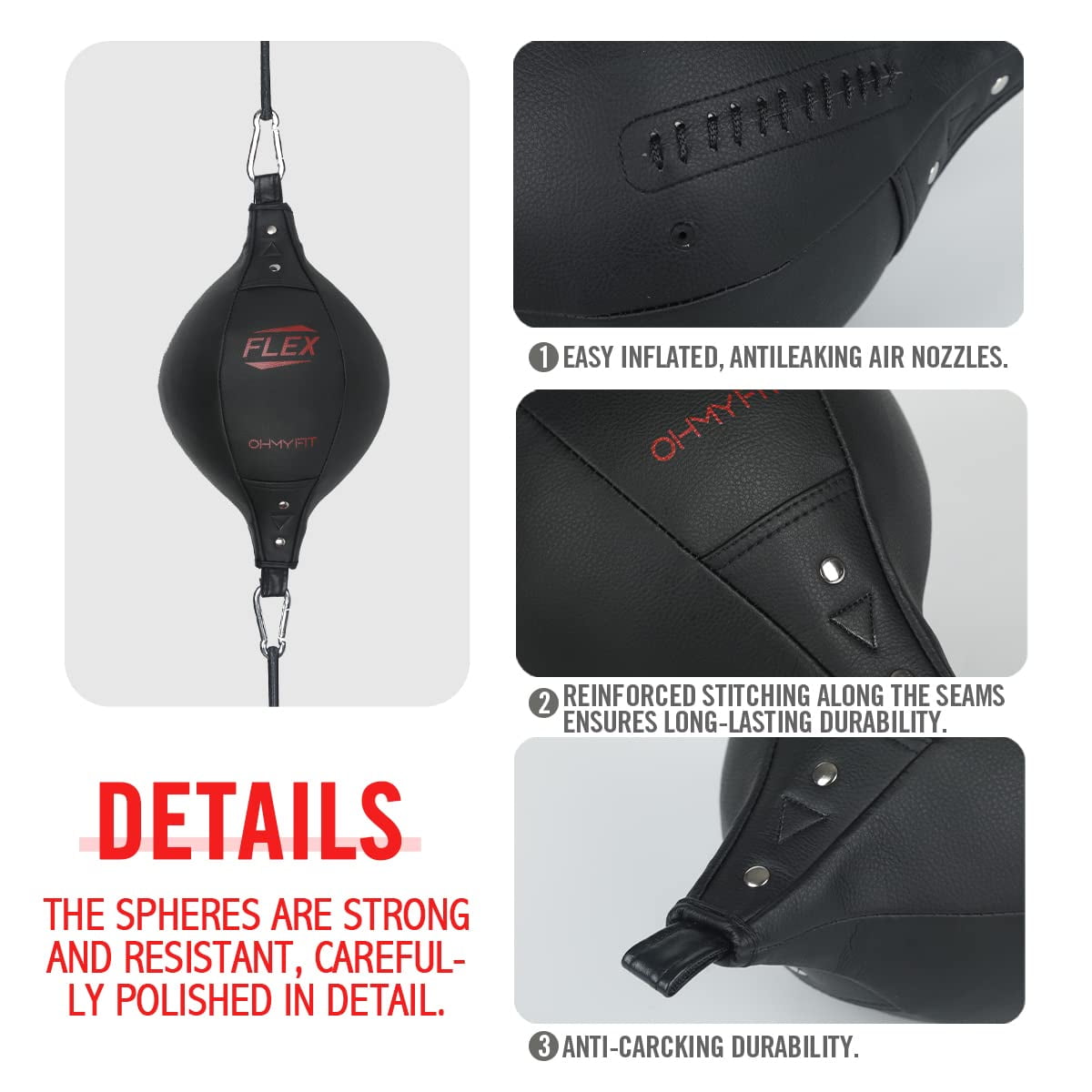 OHMY FIT FLEX Double End Punching Bag Easily Adjust Tension and Height of Cords with Special Flex Adjustable System. Advance Micro Fiber Material Strong Bladder Gym Exercise for Men&Women (Elliptical)