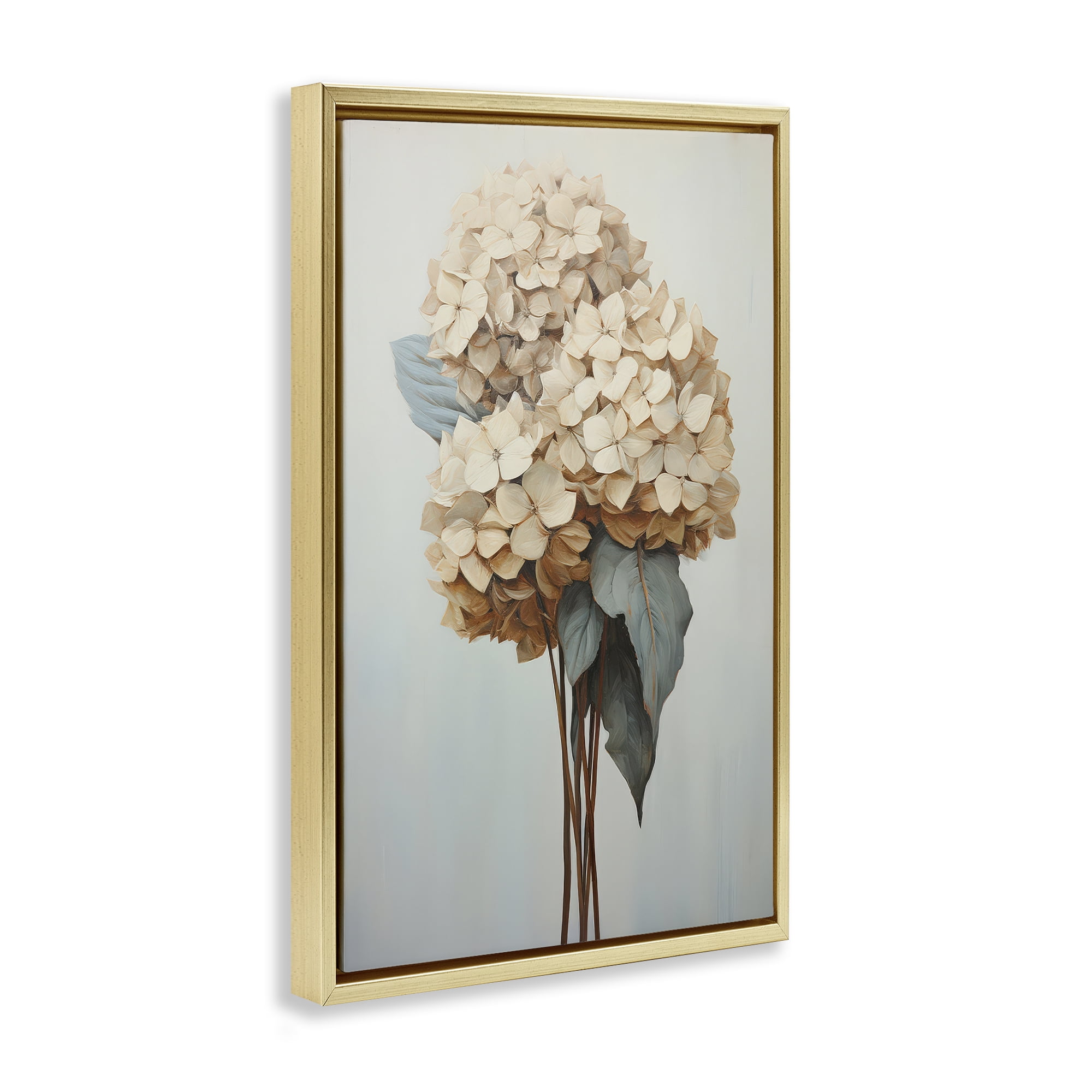 Stupell Industries Vintage Hydrangea Florets Plants & Flowers Painting Gold Floater Framed Canvas Art Print Wall Art, 21 x 31