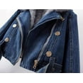 thumbnail image 6 of Women's Long-Sleeve Short Winter Dark Blue Denim Jacket - Removable Faux Fur Collar & Cuffs, Zipper, Warm Thickened Coat, S, 6 of 9
