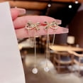 thumbnail image 4 of harmtty 1 Pair Bowknot Shape Shining Rhinestones Lady Earrings Heart Imitation Pearls Tassel Dangle Earrings Jewelry Accessory, 4 of 8