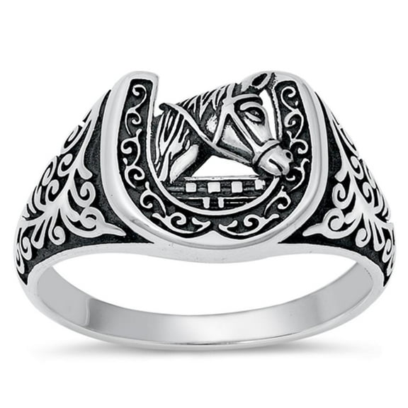 Horse Horseshoe Ring .925 Lucky Sterling Silver Band Jewelry Female Male Unisex Size 8