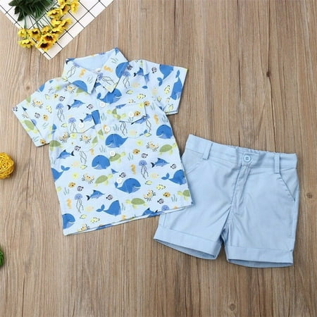 

New Toddler Kids Baby Boy Cute Whale Short Sleeve T-Shirt Top+Shorts Pants 2pcs Outfits Set 1-5Y
