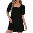 thumbnail image 2 of Aimik Ladies' Square Neckline Short Sleeve Solid Color Short Dress Summer Casual and Loose Womens Short Dress, 2 of 6