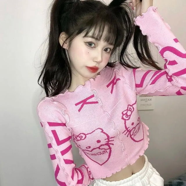 Sanrioed-Camiseta de manga corta con dibujos animados para niñas, Top corto con estampado de My Melody, Cinnamoroll, Kuromi, Kawaii