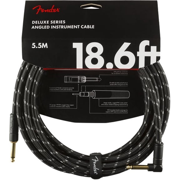 Fender Deluxe Series Instrument Cable - Straight/Angle - 18.6' - Black Tweed