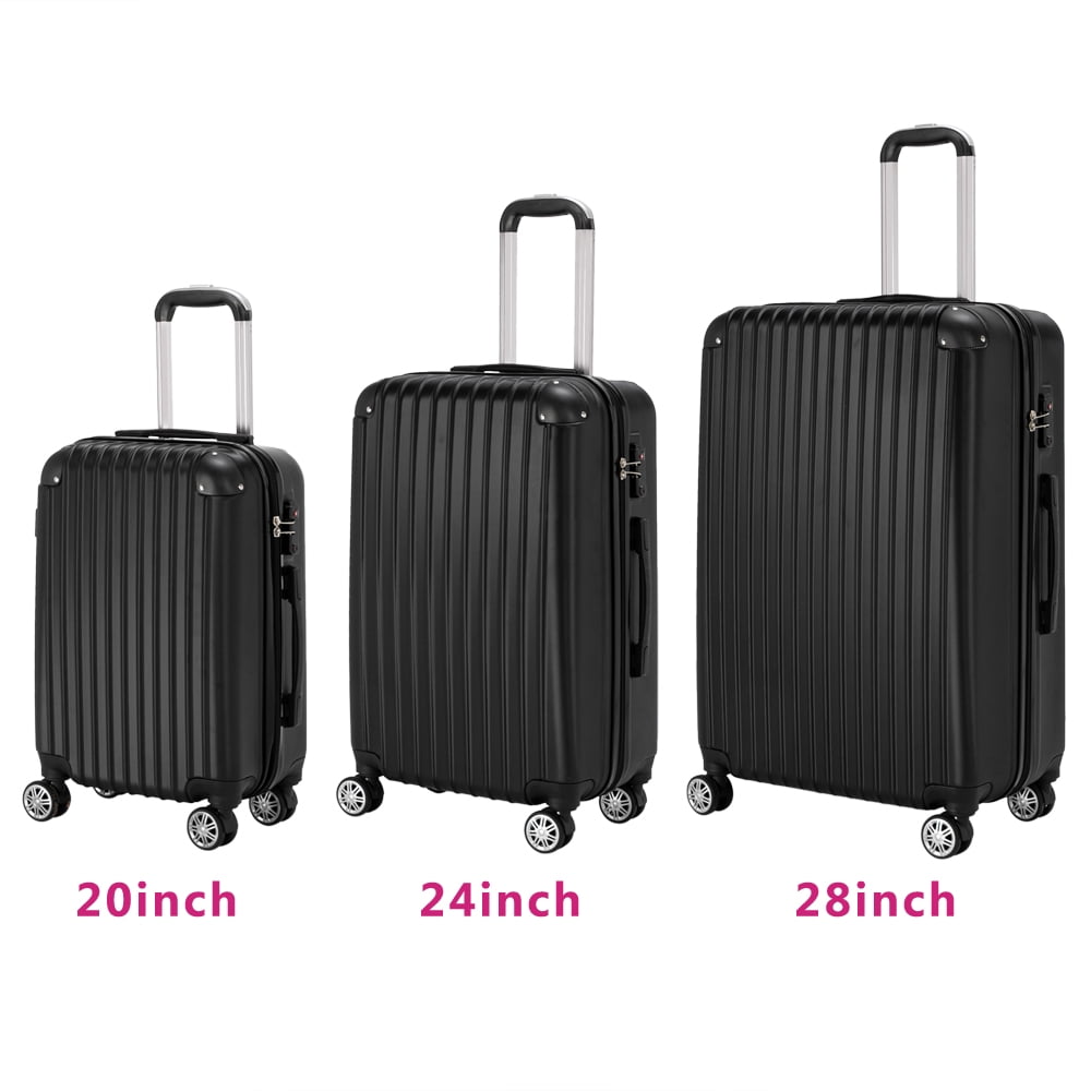 3Pcs Luggage Set, Travel Spinner Suitcase with TSA Lock, Black