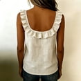 thumbnail image 5 of Qulqfy Casual Womens Blouse Crew Neck Solid Sleeveless Cotton Linen Loose Hollow Out Pleat Flowy Ruffle Trendy Women's Tops L, 5 of 8