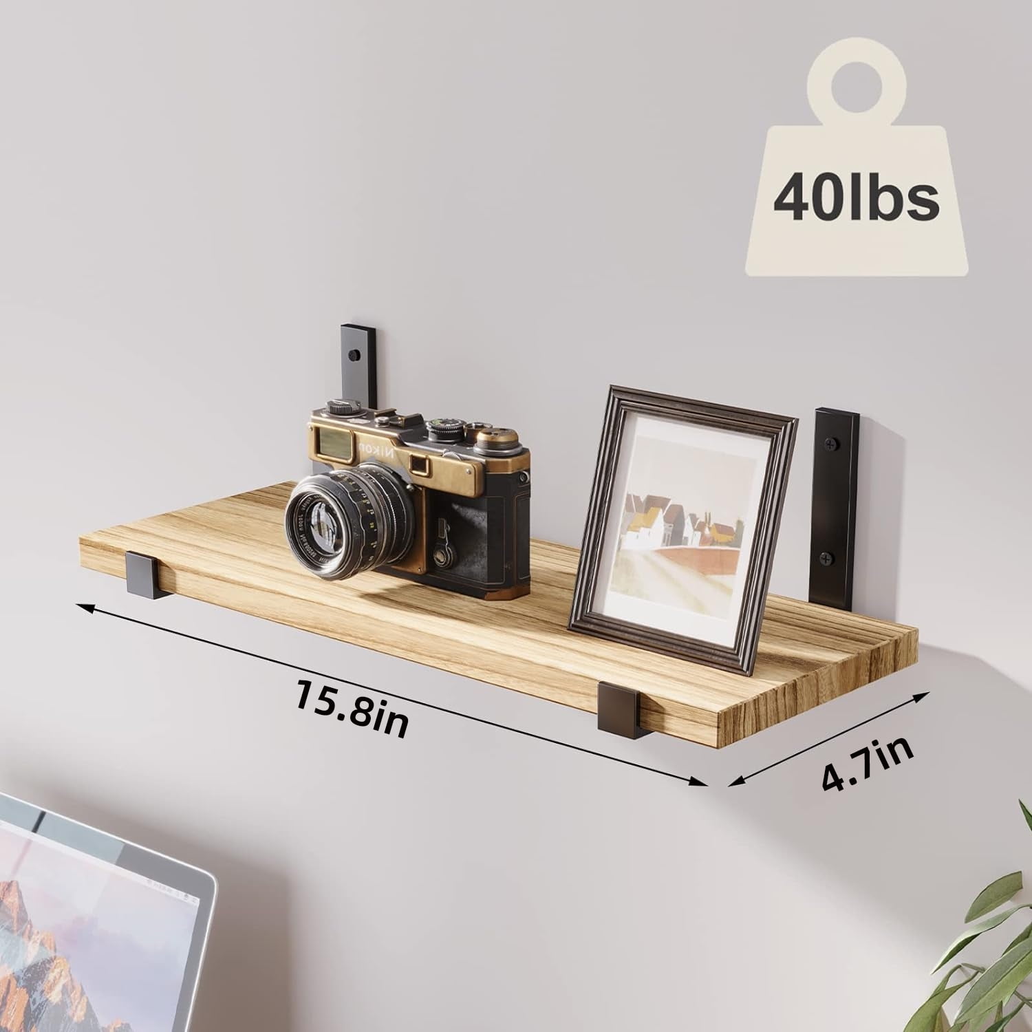 Fairy 10pcs Floating Shelves, Width 4.7 inches Wall Shelves, Home Wood Shelf Wall Mounted, Carbonized Black