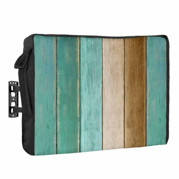 Outdoor TV Cover 30 to 32 Inches, Teal Green Brown Wood Grain Gradient Farmhouse Vintage Waterproof and Weatherproof TV Cover with Remote Control Pocket, Flat Screen TV Cover Protector for Outside TV