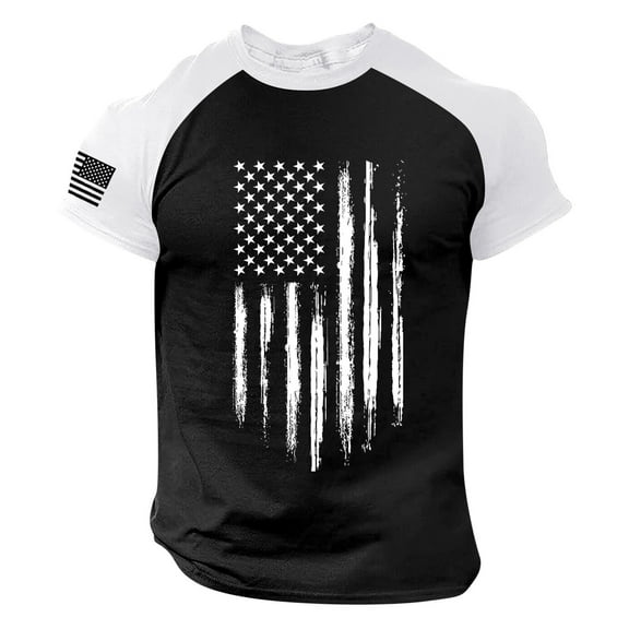 XIAONU Raglan Tees For Men Flag Top Short Sleeve Crew Neck Distressed Print Tee Lightweight Casual Party Festival Shirts