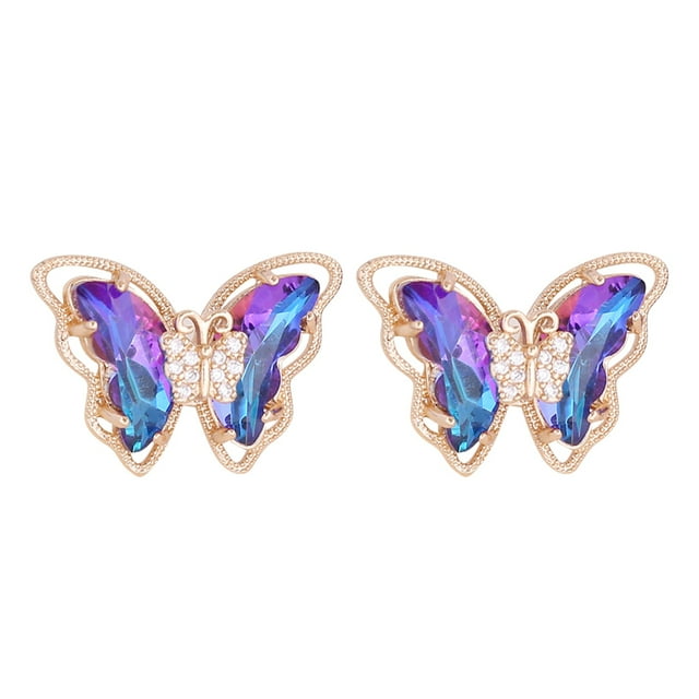 Dsscvnef Butterfly Rhinestone Earrings Thin Dangle Colorful Butterfly Elegant Rhinestone Earrings Wedding Women Accessories Jewelry Butterfly Earrings for Women