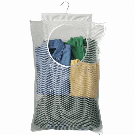 Hanging Mesh Laundry Hamper, Large Dirty Clothes Bag, 30"x20"x2" White, for Behind Door Closet Caravan Bathroom