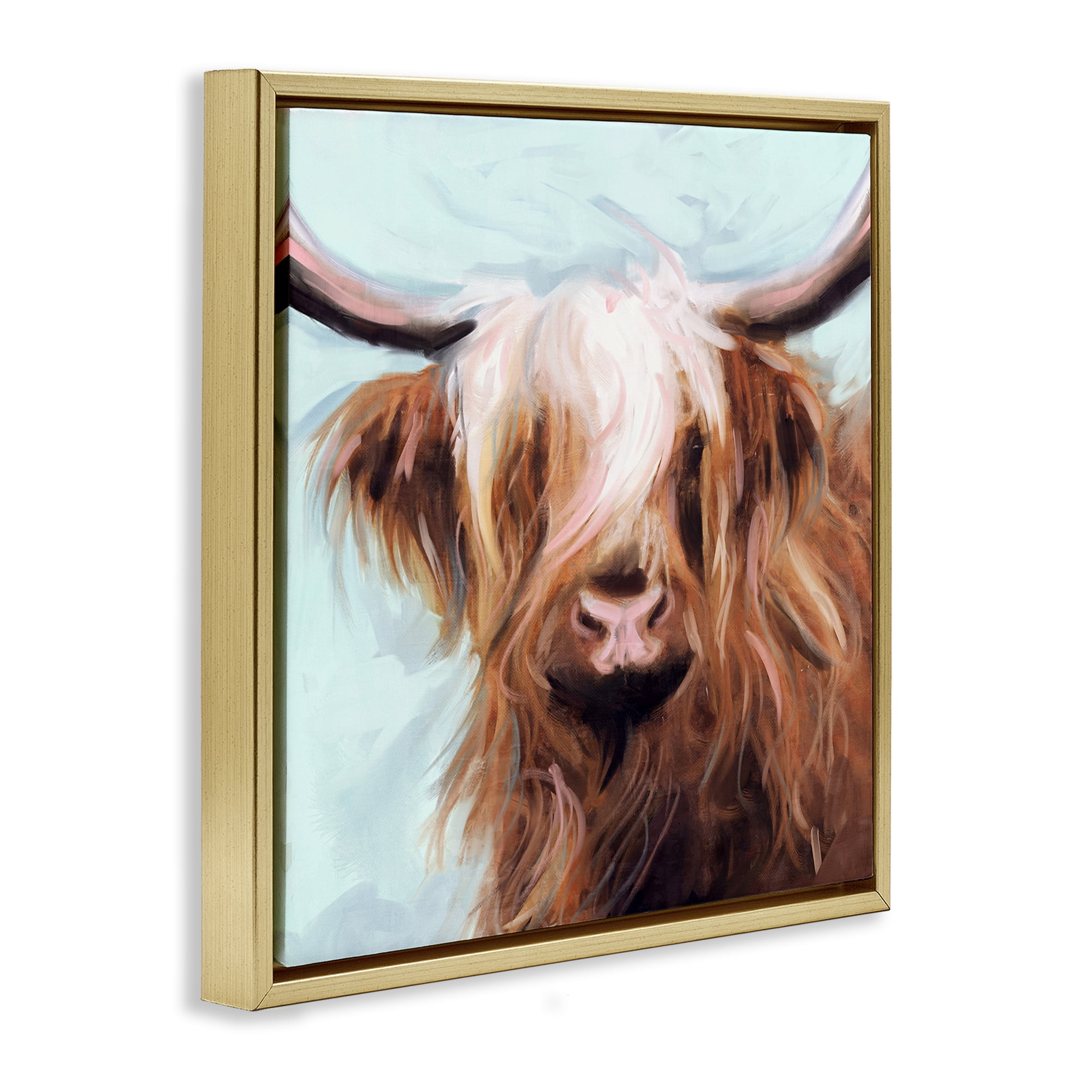 Stupell Industries Long Haired Cattle Portrait Animals & Insects Painting Gold Floater Framed Canvas Art Print Wall Art, 25 x 25