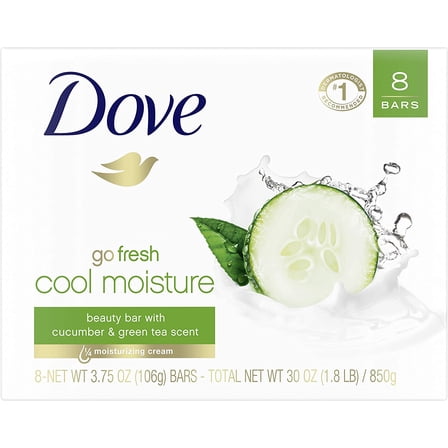Dove go fresh Beauty Bar for Softer Skin Cucumber and Green Tea MoreMoisturizing than Bar Soap 3.75 oz, 8 Bar