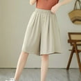 thumbnail image 6 of Summer Cotton Linen Bermuda Shorts Loose Fit Elastic Waist Knee Length Womens Casual Beach Shorts with Pockets (M, Beige), 6 of 7
