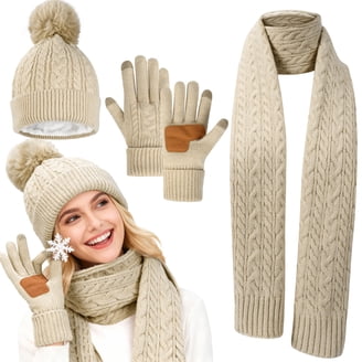 Women’s Oatmeal Winter Beanie Hat Scarf & Touchscreen Gloves 3-in-1 Gift KOITHOT 3 Pieces Women Winter Hat Gloves Scarf Set, Soft  main image 4