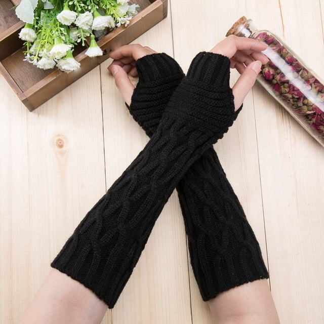 Mitaines Tricotées pour Femmes Hiver Gants Longs Chauffe-Bras Sans Doigts Chauffe-Poignets Mode Accessoires Temps Froid