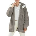 thumbnail image 2 of Oversized Winter Jacket for Women Fuzzy Fleece Zip up Coats Hooded Drawstring Warm Outerwear with Pockets New Long Sleeve Jackets for Women Brown L, 2 of 7