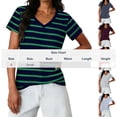 thumbnail image 4 of Mifsaly Striped Shirts Women V-Neck Short Sleeve Summer Tops Loose Casual Basic Tee Comfortable Going Out Everyday Blouses L, 4 of 8