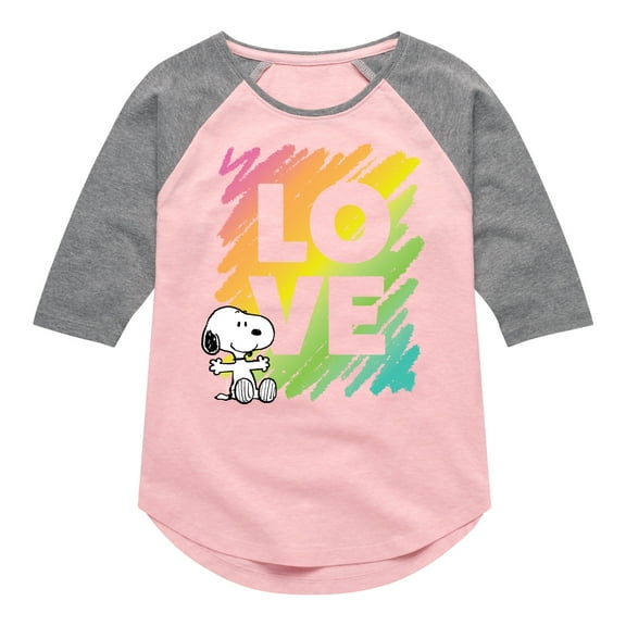 Peanuts - Rainbow Love Scribble - Toddler & Youth Girls Raglan Graphic T-Shirt