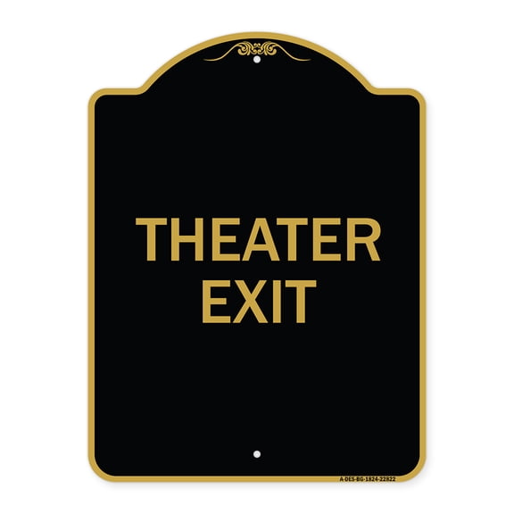 SignMission A-DES-BG-1824-22822 18 x 24 in. Designer Series Sign - Theater Exit, Black & Gold