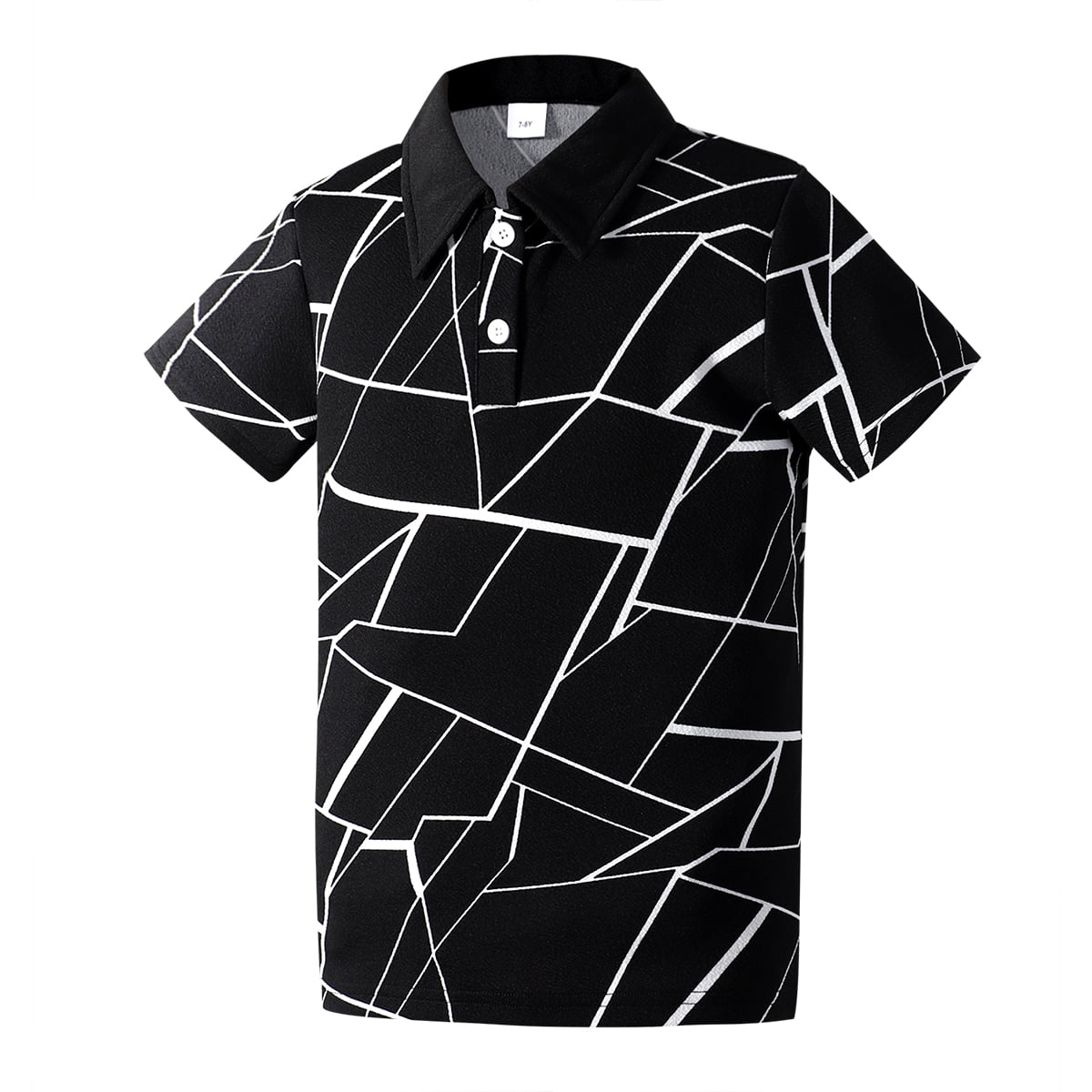 Big Boys Kids Boys Clothes Geographical Printing Summer Turn-down Collar Shirt Elastic Shorts 2Pcs Outfits Set Black 11-12 Years
