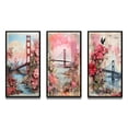 thumbnail image 2 of Designart "Retro Pink Collage Golden Gate in San Francisco IV" San Francisco Framed Wall Art Set Of 3 - Pink Industrial Frame Canvas Set For Living Room Decor, 2 of 6
