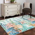 thumbnail image 4 of Summer Coastal Area Rug 4'x6', Watercolor Corals Shells Starfish Green Plaid Washable Non-Slip Rugs, Low Pile Large Carpet for Living Room Bedroom Dining Room Kitchen Office Indoor Mat, 4 of 9