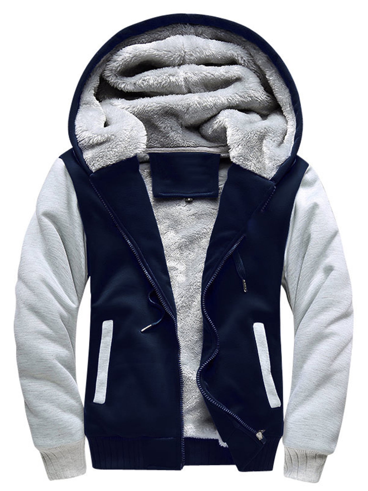 Mens WinterThickened Hooded Coat Windproof Jacket Mens Pullover Winter Workout Fleece Hoodie Jackets Zip Thick Coats 
