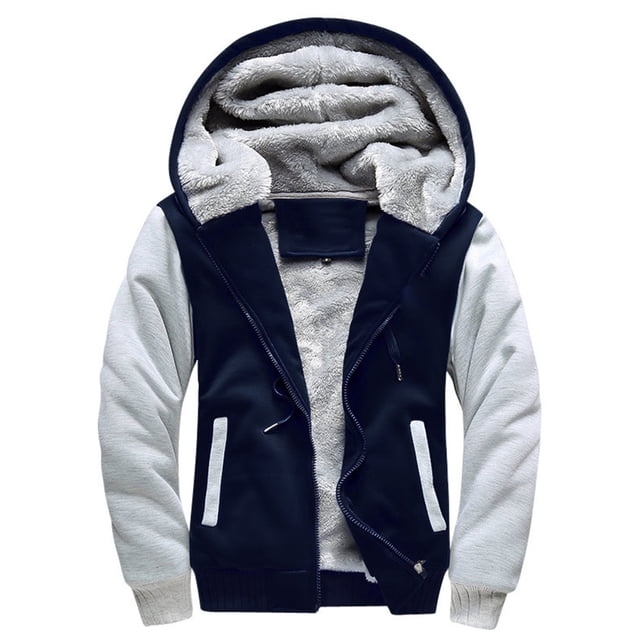 LUXUR Sweat à Capuche Homme Manches Longues Veste Pull Décontracté Polaire Fermeture Éclair Bleu Gris 4TG