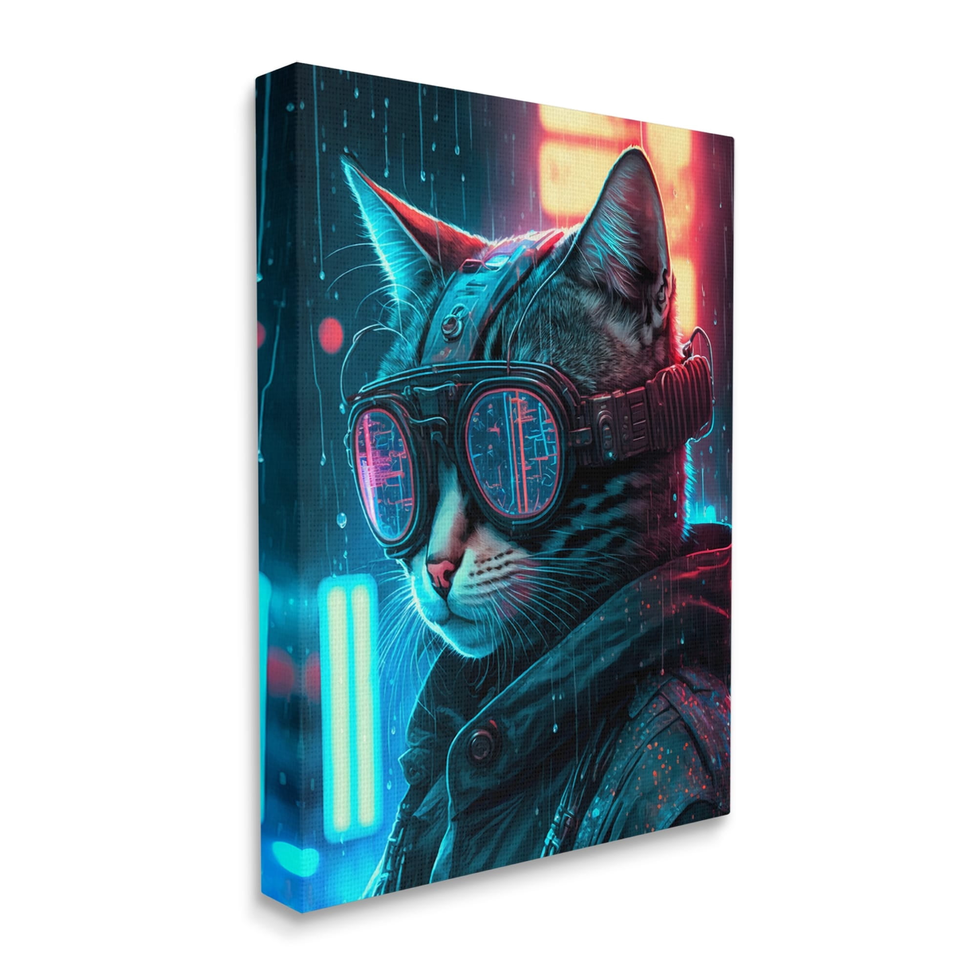 Stupell Industries Cybercat Futuristic Animal Goggles Animals & Insects Painting Gallery Wrapped Canvas Print Wall Art