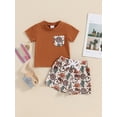 thumbnail image 3 of Aojekbee Toddler Boys Western Outfits Summer Short Sleeve T-Shirt and Elastic Cow Print Shorts for 2 Piece Vacation Clothes Set, 3 of 10