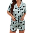 thumbnail image 3 of HUBERY Women Lapel Collar Button Pocket Dots Printed Short Sleeve Sleepwear Set, 3 of 5