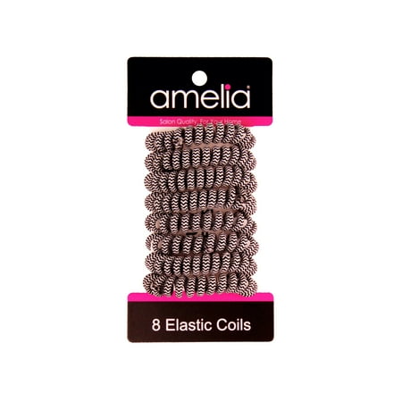 Amelia Beauty 8 Small Fabric Wrapped Elastic Hair Coils 1.75in Diameter Spiral Hair Ties Gentle on Hair Strong Hold and Minimizes Dents and Creases White with Black Stripe