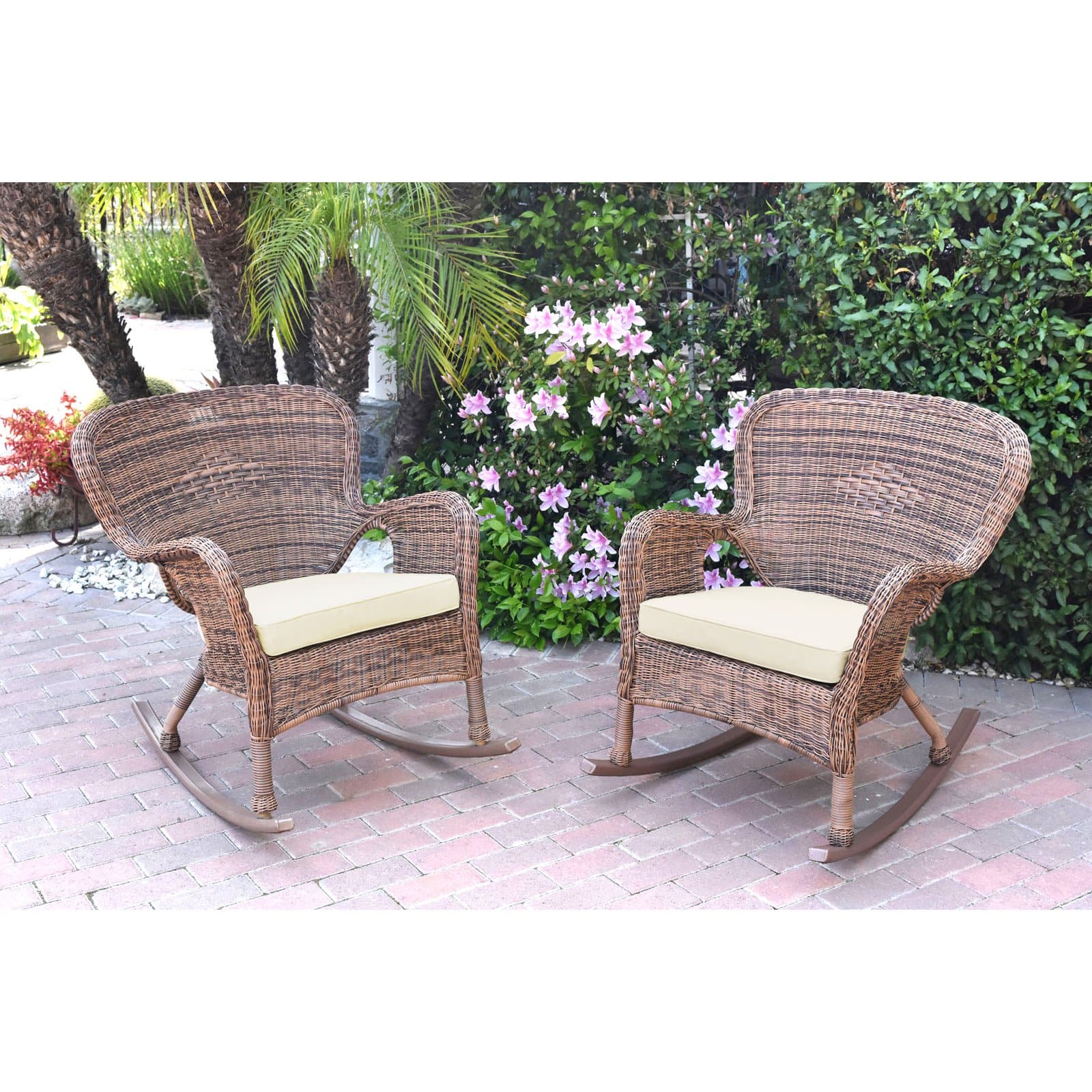 Jeco W00212-R-2-FS001 Windsor Honey Resin Wicker Rocker Chair with Ivory Cushions - Set of 2 - image 2 of 2