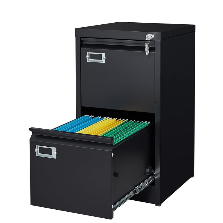 STANI 2 Drawer Black File Cabinet with Lock Filing Cabinets for Home Office Metal Locking Office File Storage Cabinets with Drawers Vertical Small