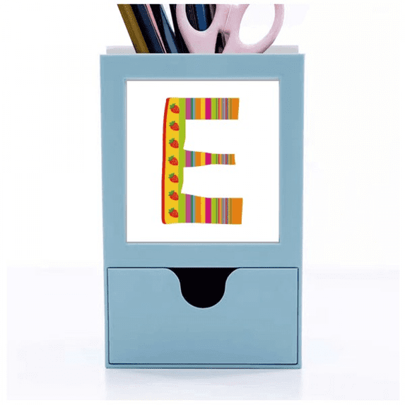 E Alphabet Strawberry Fruit Cute Pattern Desk Supplies Organizer Pen Holder Card