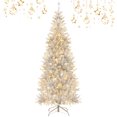 thumbnail image 1 of Costway 6FT Pre-lit Artificial Silver Tinsel Xmas Tree with 790 Branch Tips 300 LED Lights, 1 of 10